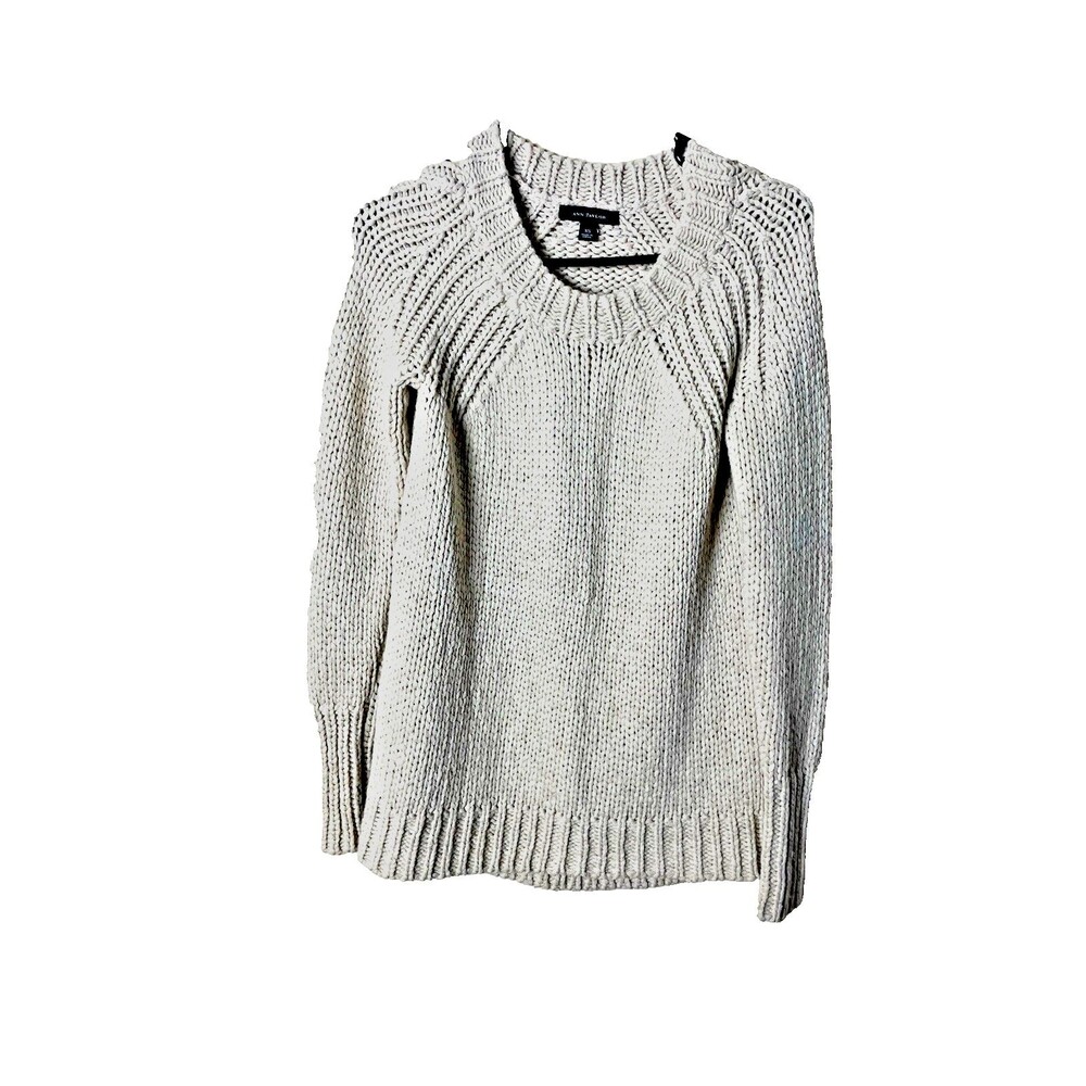 Ann Taylor Woman's Beige Crew Neck Pull-Over Cable Knit Sweater Size XS